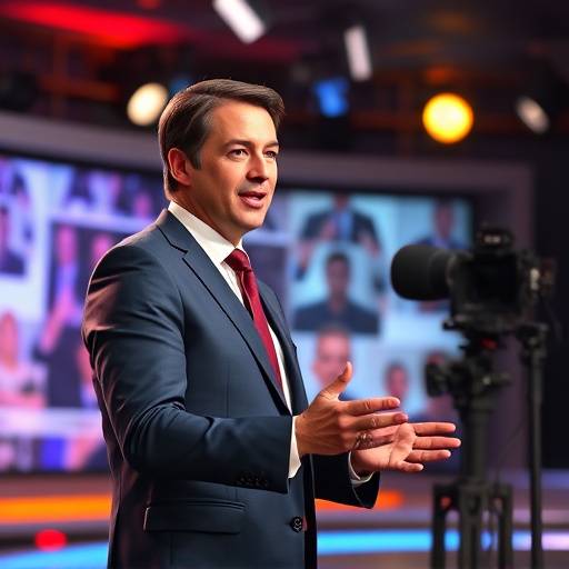 Fernsehmoderatorin moderiert eine Live-Sendung.
